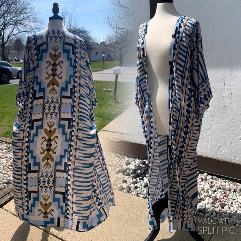 New Bohemian Kimono Duster Jacket Robe Swim Coverup - Picture 4 of 8
